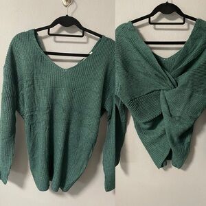 NWT Miracle Open Knit Twist Back Long Sleeves Green Sweater. Size M/L